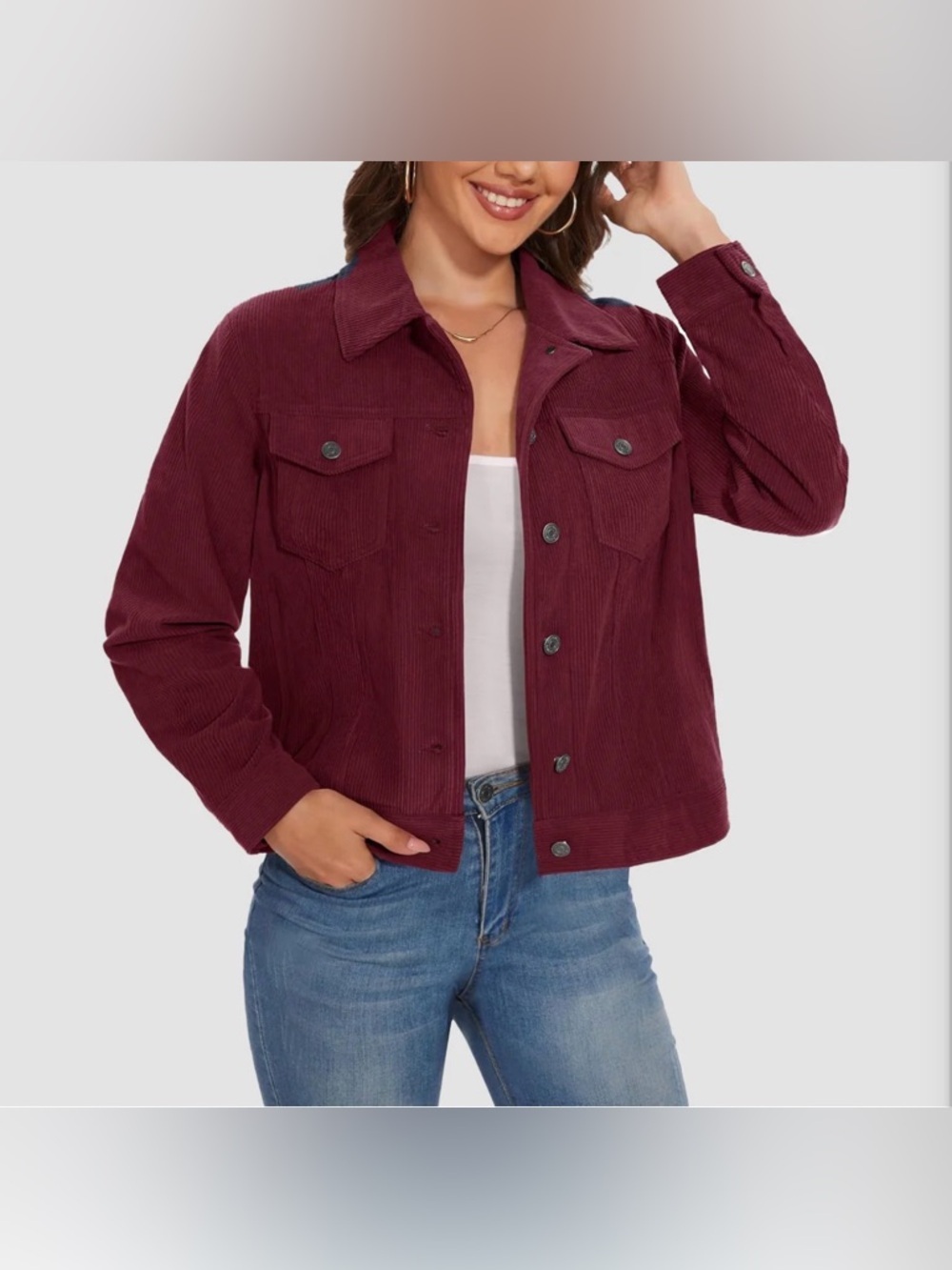 NWT Corduroy Jacket Soft Button Down with Pockets Burgundy Wine XXL